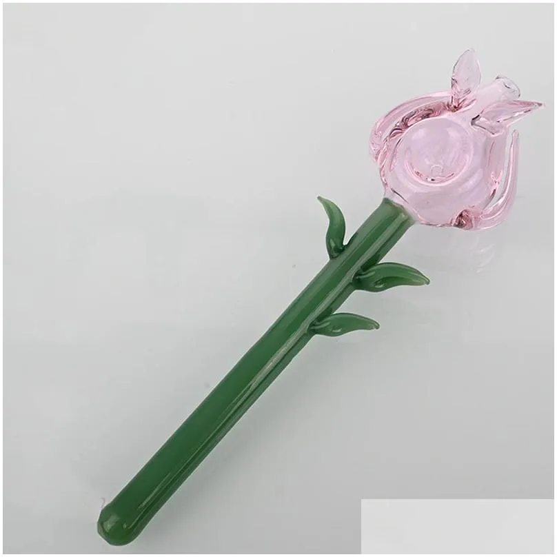 Smoking Pipes Pink Glass Pipe Hand Pipe rose Blossom Shape New Tobacco Pipes Gift Accessories Wholesale