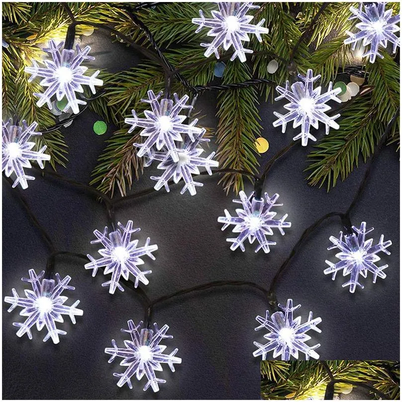 6M 40LED Snowflake String Lights Snow Fairy Garland Decoration For Christmas Tree Happy New Year Fairy Battery Powered Light7659090