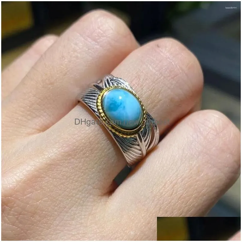 Cluster Rings 925 Sterling Silver 8X10mm Oval Larimar Stone Female Wedding Size Jewelry
