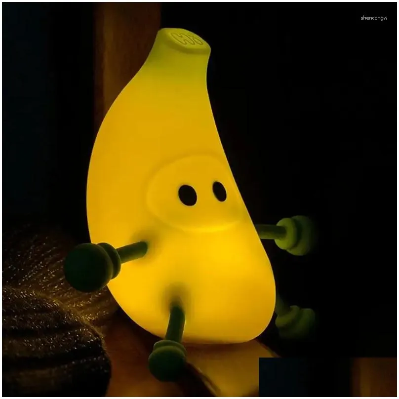 Night Lights Silicone Light Funny Banana Lamp Aesthetic Table Decorations Rechargeable Dimmable Small Desk Bedroom Atmosphere
