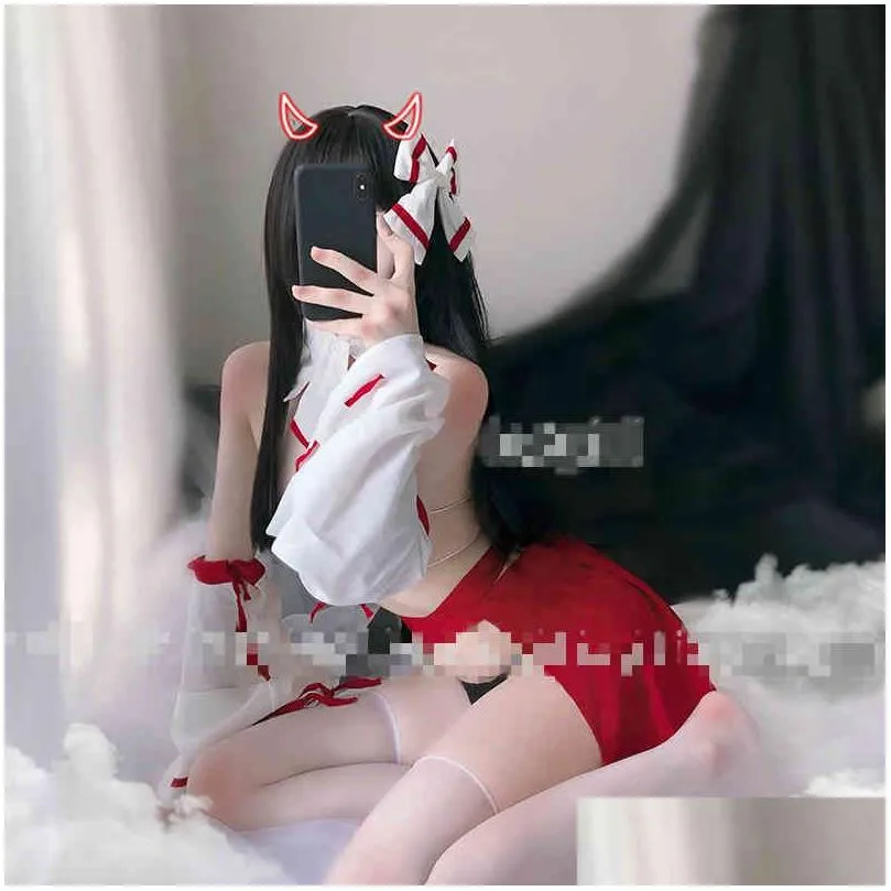 Maid Cosplay Costumes Japanese Kimono Dress Witch Uniform Cosplay Suit Cute Girls Sexy Heart Bikini Lingerie Set L0407