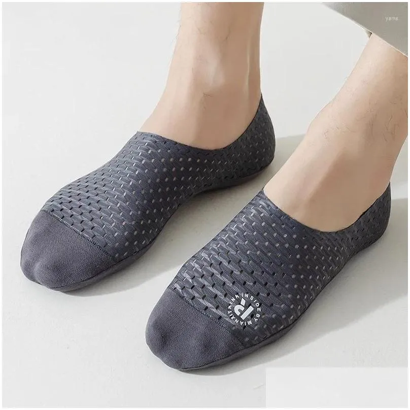 men`s socks solid color silicone non-slip sock slippers hollow out breathable summer invisible no show men male ice silk