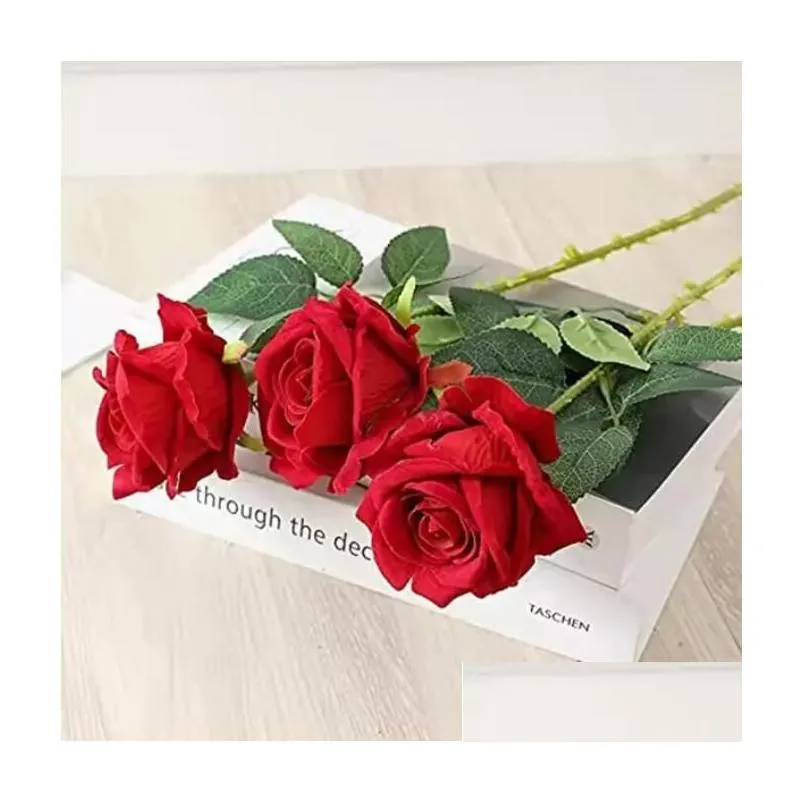 Decorative Flowers Rose Artificial Flower Realistic Roses Bouquet Long Stem Single Fake Floral for Home Office Parties and Wedding