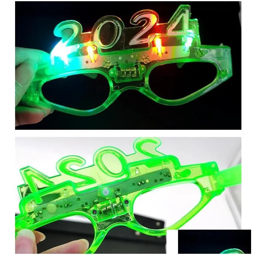 Party Decor LED Light up 2024 Glasses Glowing Flashing Eyeglasses Rave Glow Shutter Shades Eyewear for New Year Kids Adults Sizes