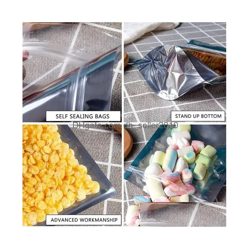 wholesale Silver-Clear Plastic Bags for Food Storage Resealable Clear Mylar Bag Stand Up Pouches Large Smell Proof Storage Bags for Small