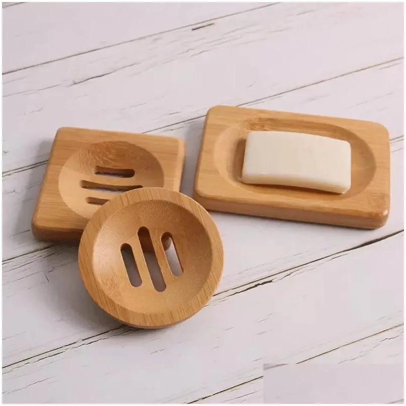 Natural Bamboo Wood Soap Dish Storage Holders Bathroom Round Drain Soap Box Rectangular Square Eco-Friendly Wooden Soaps Tray Holder