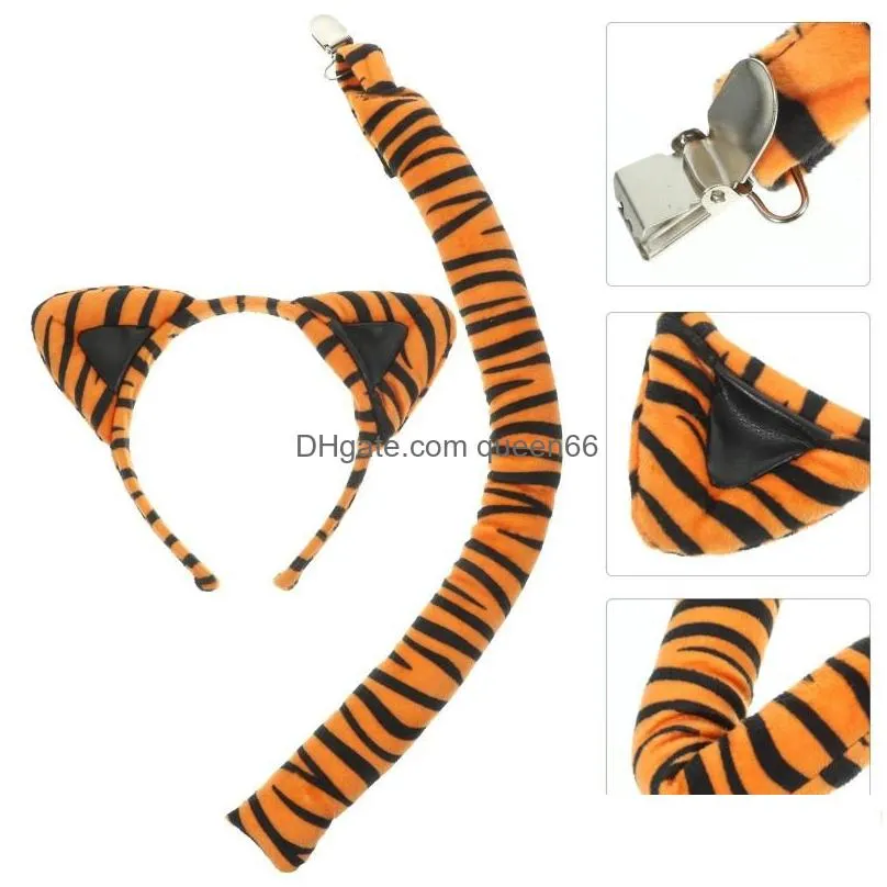 Pendant Necklaces Animal Ears Headband Tiger Cosplay Kids Adults Props Favors Party Tail Halloween Accessories