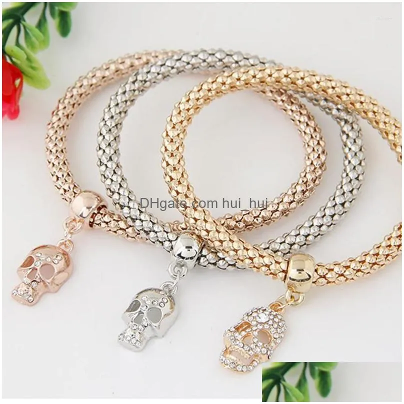 charm bracelets yada gothic punk skull pendant bangles for women friendship bracelet jewelry halloween gift bt210017