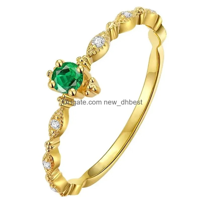 925 Sterling Silver Fashion Tail Ring Women Plating 14k Gold Simple Design Inlaid Emeralds Wedding Jewelry Accessories2544148