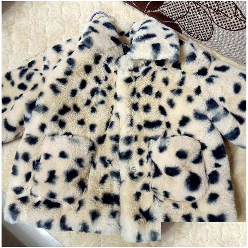 Fluffy Leopard Faux Fur Coat Girl Autumn Baby Winter Clothes Kids Jacket Jackets Outerwear Children Clothing 211204