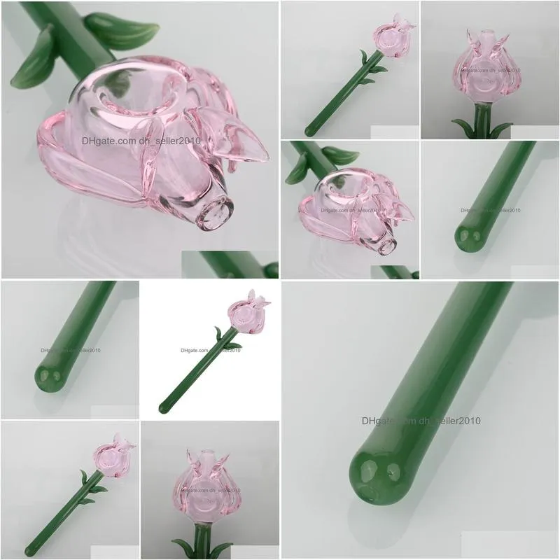 Smoking Pipes Pink Glass Pipe Hand Pipe rose Blossom Shape New Tobacco Pipes Gift Accessories Wholesale