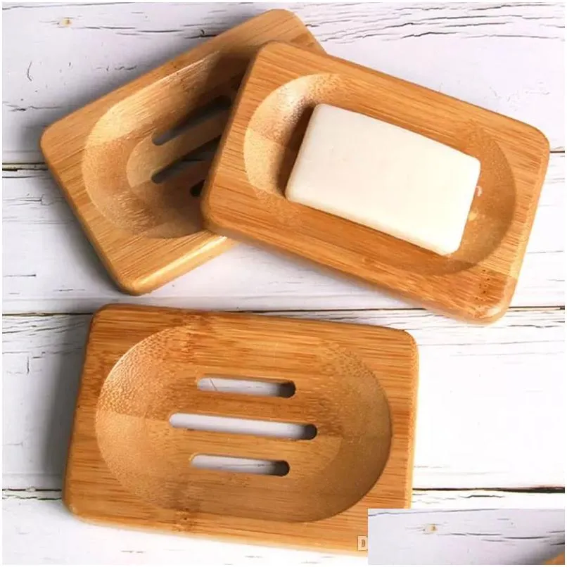 Natural Bamboo Wood Soap Dish Storage Holders Bathroom Round Drain Soap Box Rectangular Square Eco-Friendly Wooden Soaps Tray Holder