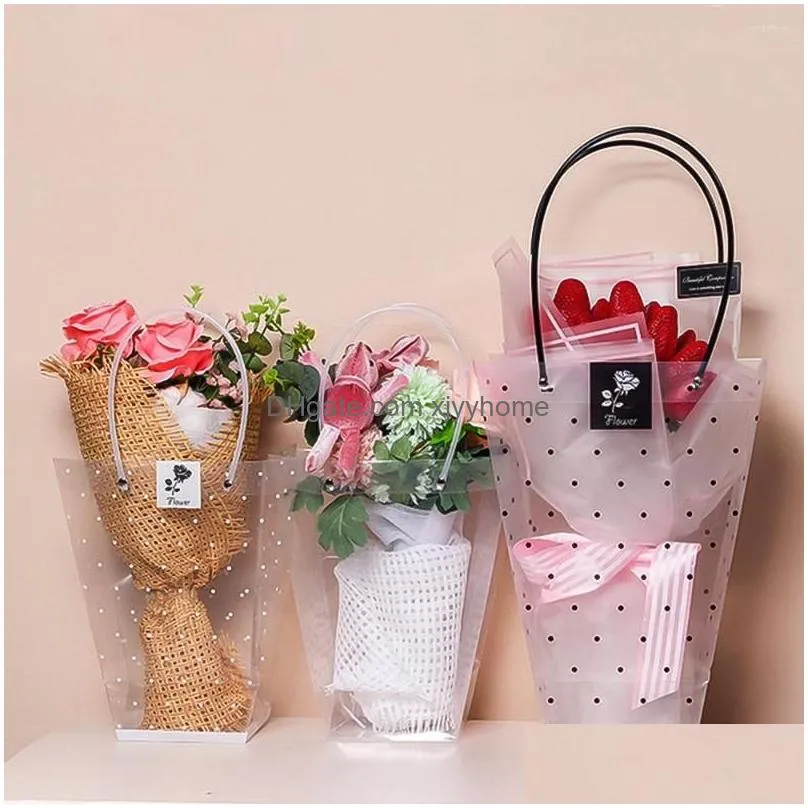 Gift Wrap 10PCS/Set Flower Box Plastic Clear Bag Transparent Christmas Bags With Handles Florist Packaging Wedding Decoration