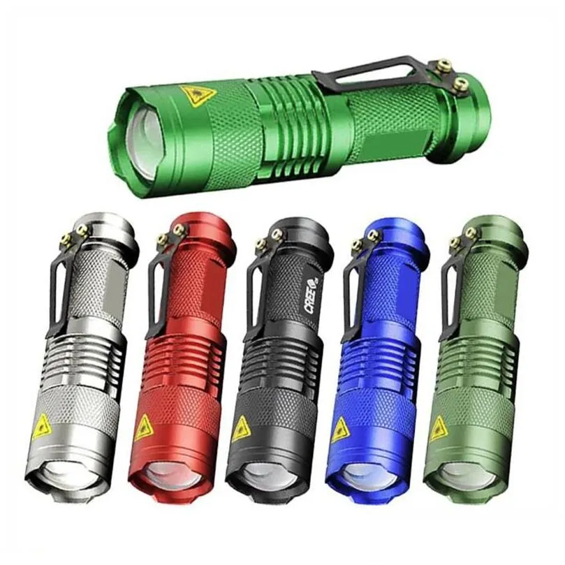 wholesale 7W 300LM SK-68 3Modes Mini Q5 LED Flashlight Torch Tactical Lamp Adjustable Focus Zoomable Light 5 Colors