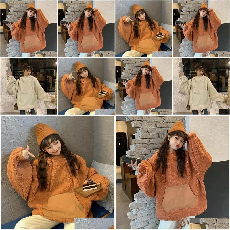 outdoor jackets po shoot 2023 winter style fashion and personality hem drawstring hooded brushed thick fleece hoodie