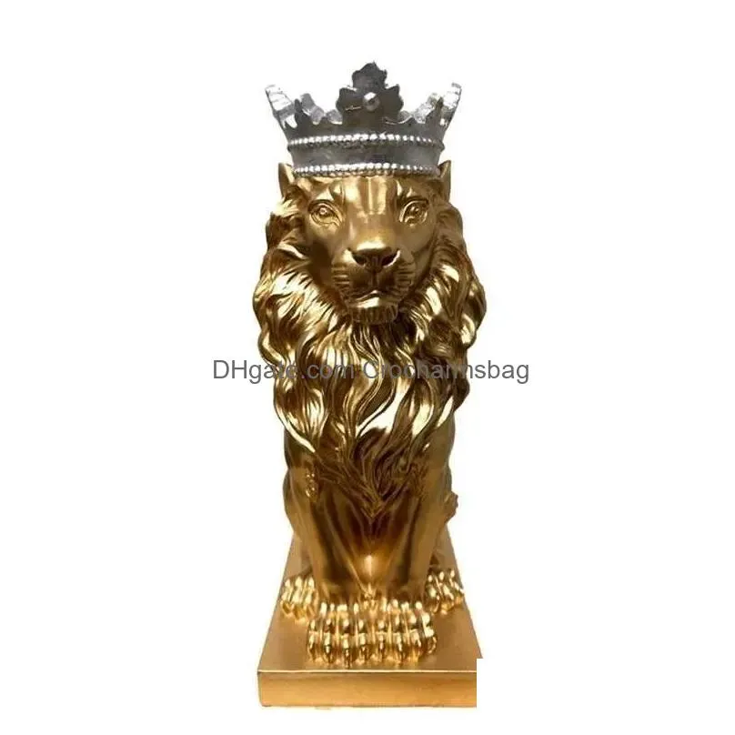 Crown  Statue Home Office Bar  Faith Resin Sculpture Model Crafts Ornaments Animal Origami Abstract Art Decoration Gift