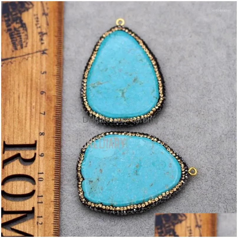 Pendant Necklaces PM8849 Blue Turquoise Black Rhinestone Copper Silver Plated Free Form Irregular Shape Charms Pendants Jewelry
