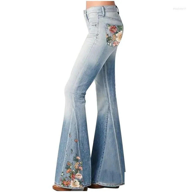 women`s jeans high waist blue pants 2023 fashion embroidered bell bottoms streetwear spring summer lady