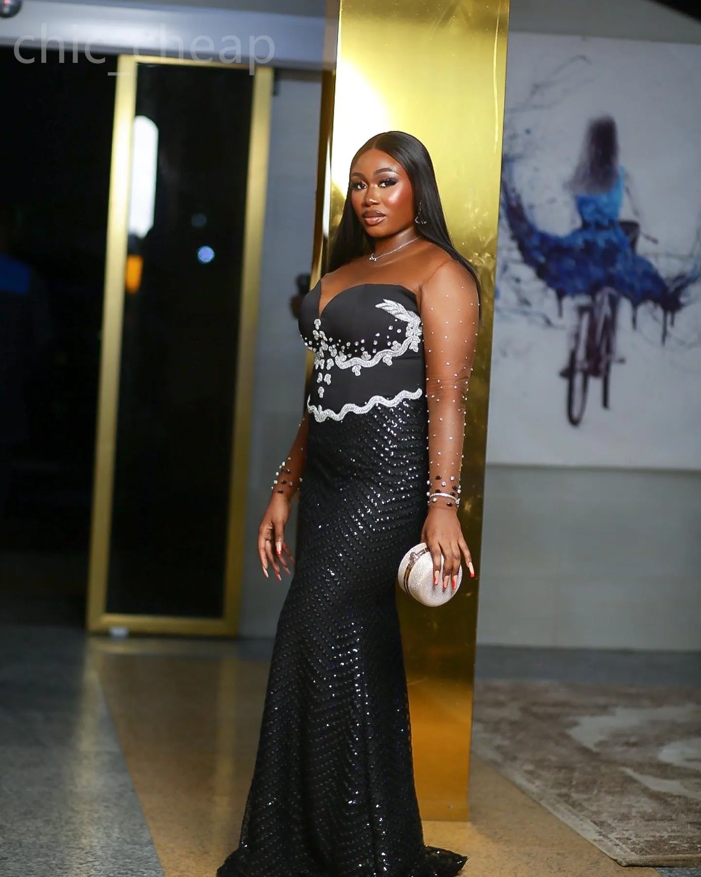 2024 Aso Ebi Black Mermaid Prom Dress Beaded Crystals Sequined Evening Formal Party Second Reception 50th Birthday Engagement Gowns Dresses Robe De Soiree ZJ187