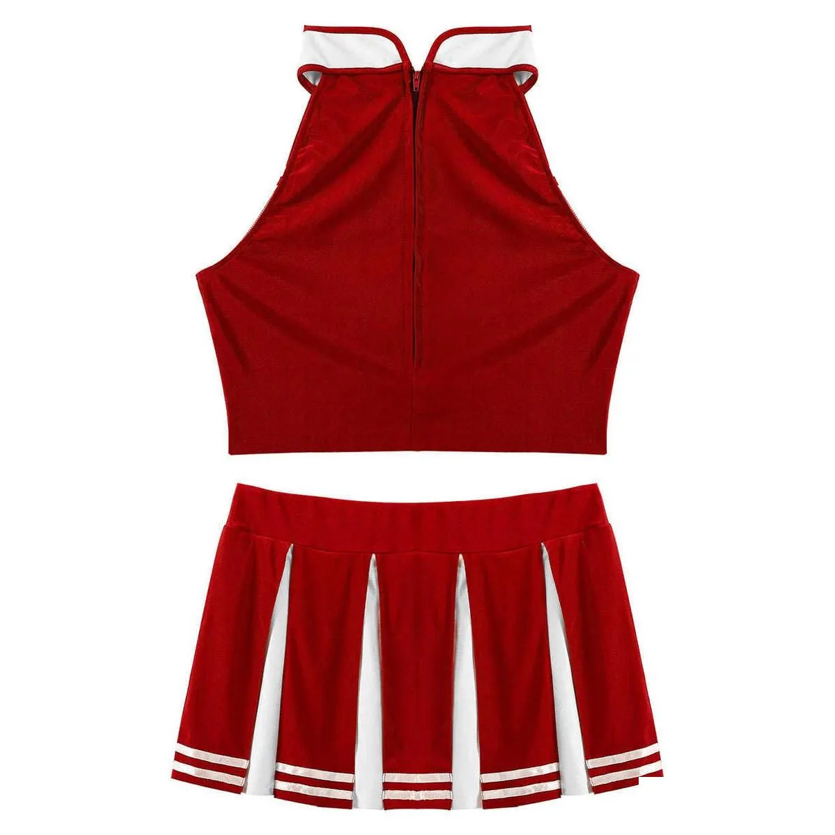 Women Adults School Girls Outfits Cheerleader Sexy Costume Sets Uniform Outfit Sleeveless Crop Top with Mini Pleated Skirt X0626