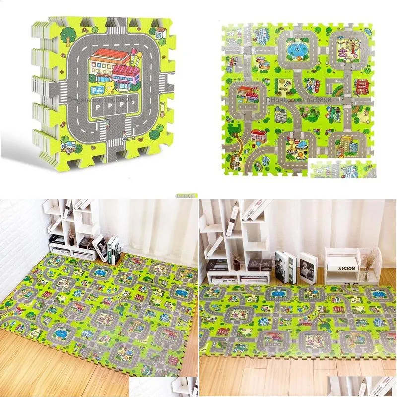 9pcs/lot baby eva foam play puzzle mat city traffic interlocking exercise tiles floor carpet and rug for kids pad game pad 240314