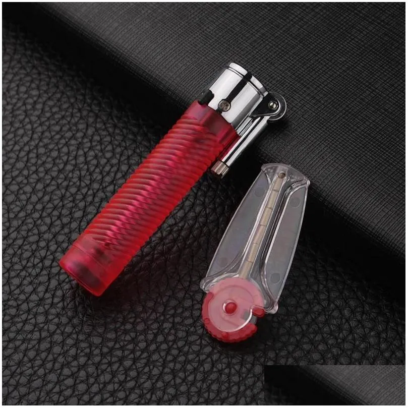 New Arrival Creative Individual Torch Cylindrical Transparent Lighter Open Fire Torch Small Grinding Wheel Lighter Cigar Torch