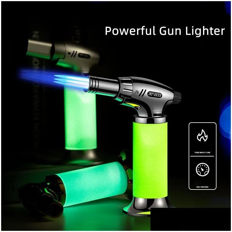 New Windproof Gas Torch Lighter Metal Spray Gun Cigarette Lighter BBQ Kitchen Powerful Luminous Lighter Jewelry Welding Tools Men