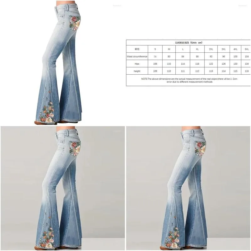 women`s jeans high waist blue pants 2023 fashion embroidered bell bottoms streetwear spring summer lady