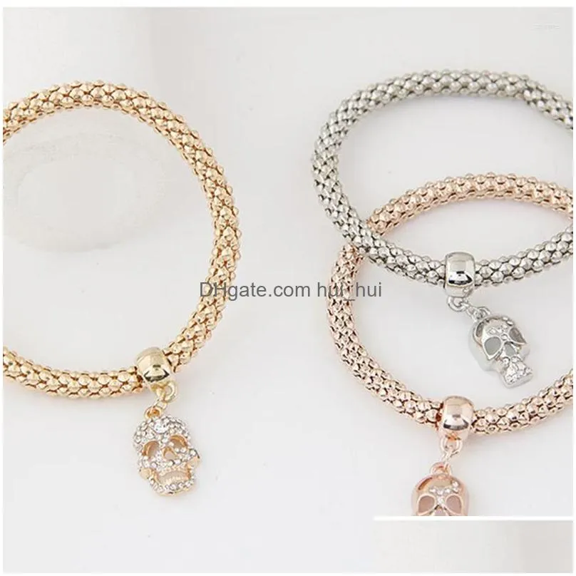 charm bracelets yada gothic punk skull pendant bangles for women friendship bracelet jewelry halloween gift bt210017