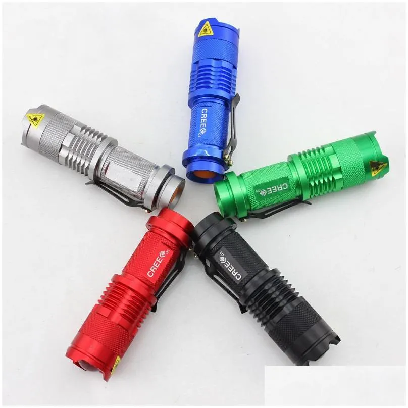 wholesale 7W 300LM SK-68 3Modes Mini Q5 LED Flashlight Torch Tactical Lamp Adjustable Focus Zoomable Light 5 Colors