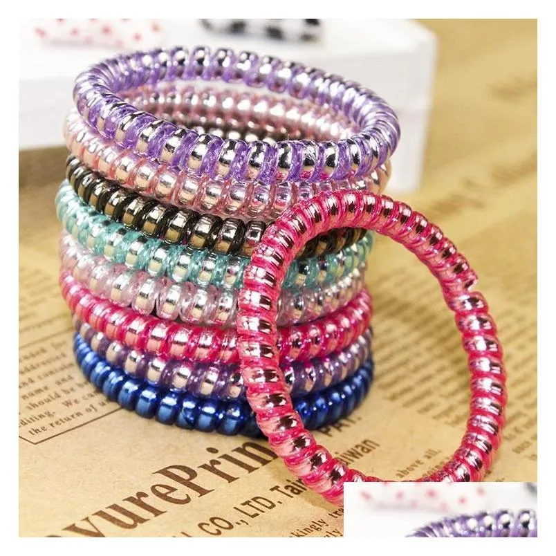 5 cm Metal Punk Telephone Wire Coil Gum Elastic Band Girls Hair Tie Rubber Pony Tail Holder Bracelet Stretchy Scrunchies 11 Colors