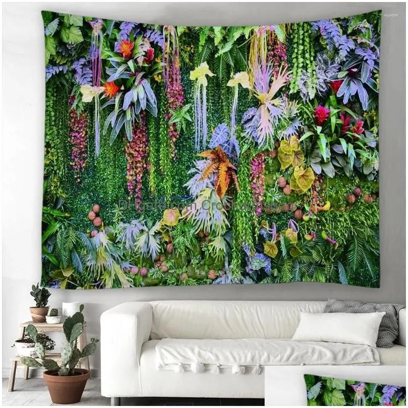 Tapestries Tropical Plant Grass Tapestry Flower Green Wall Hanging Cloth Bohemian Art Home Decor Printing Carpet Yoga Mat