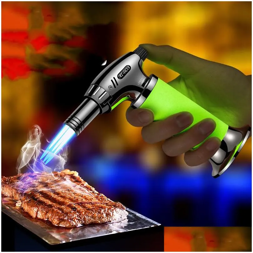 New Windproof Gas Torch Lighter Metal Spray Gun Cigarette Lighter BBQ Kitchen Powerful Luminous Lighter Jewelry Welding Tools Men