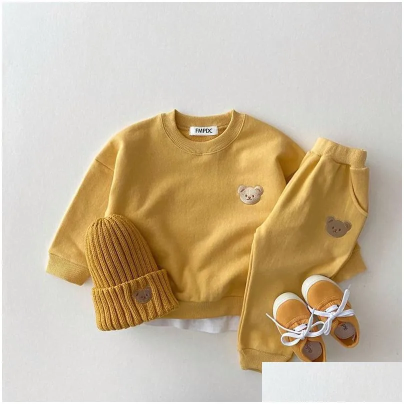 Fashion Toddler Baby Boys Girl Fall Clothes Sets Baby Girl Clothing Set Kids Sports Bear Sweatshirt Pants 2Pcs Suits Outfits 220307