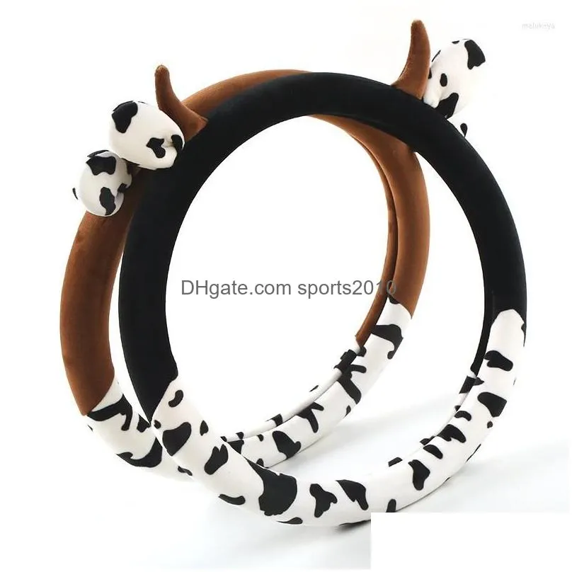 Steering Wheel Covers Cute Cow Ear Car Cover Winter Plush Warmth Handlebar Universal 36-39CM