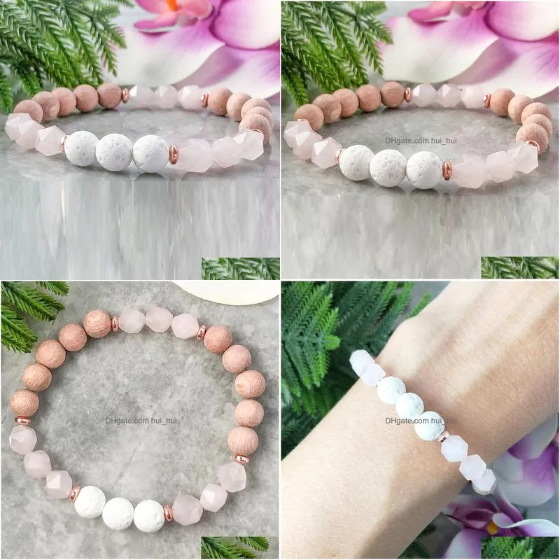 mg1100 cutted rose quartz lava stone bracelet natural rosewood beaded bracelet essential oil diffuser energy bracelet aromatherapy