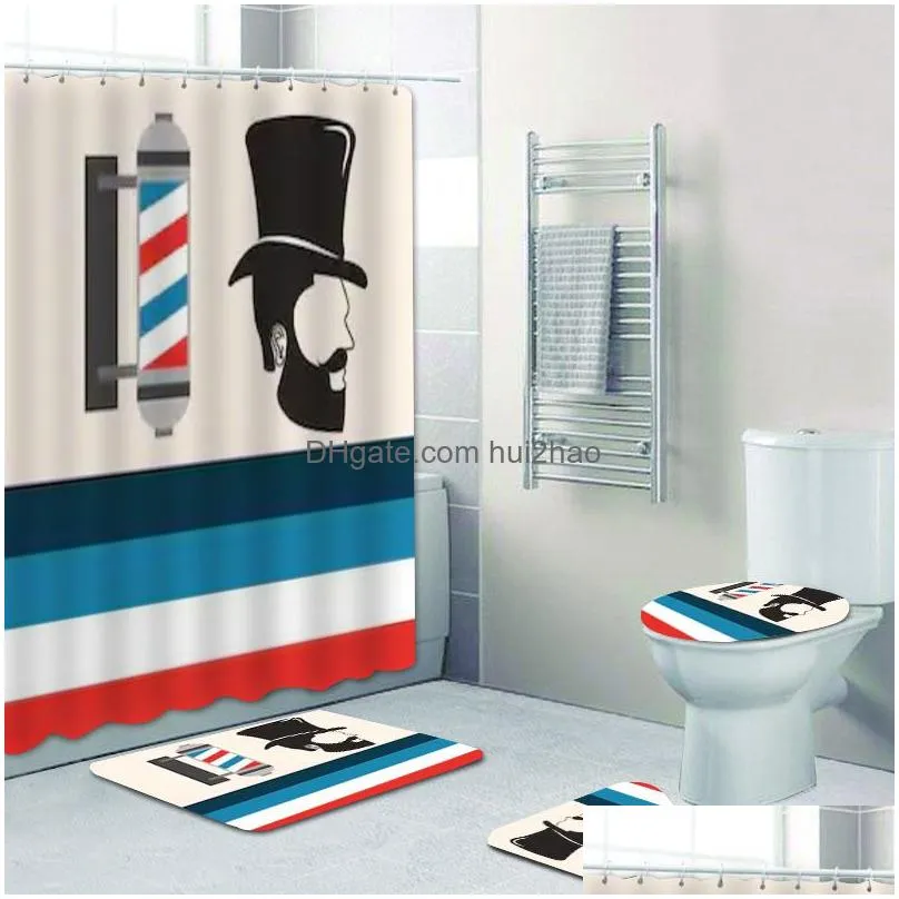 vintage barber shop shower curtain set for bathroom barber shop decor toilet bathtub accessories bath curtains mats rugs carpets f218u