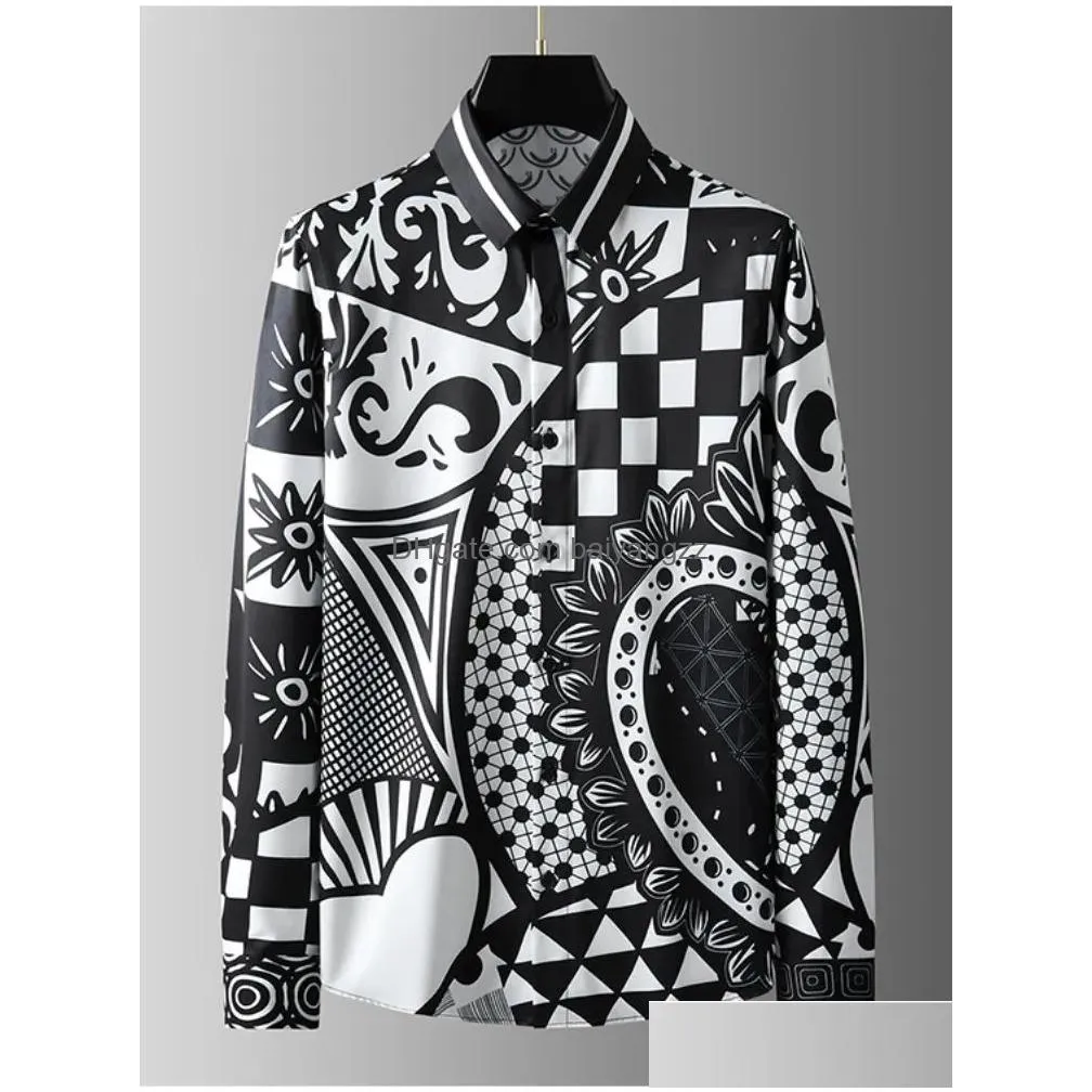 geometry allover printed mens shirts luxury long sleeve four seasons business casual party man dress shirts 3xl
