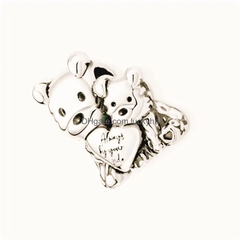 Mother & Puppy Love Charm 925 Silver Pandora Charms for Bracelets DIY Jewelry Making kits Loose Bead Silver Enamel & Clear CZ