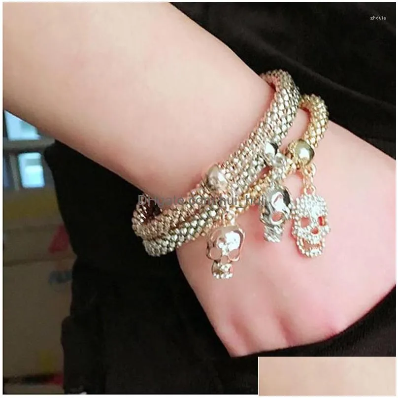 charm bracelets yada gothic punk skull pendant bangles for women friendship bracelet jewelry halloween gift bt210017