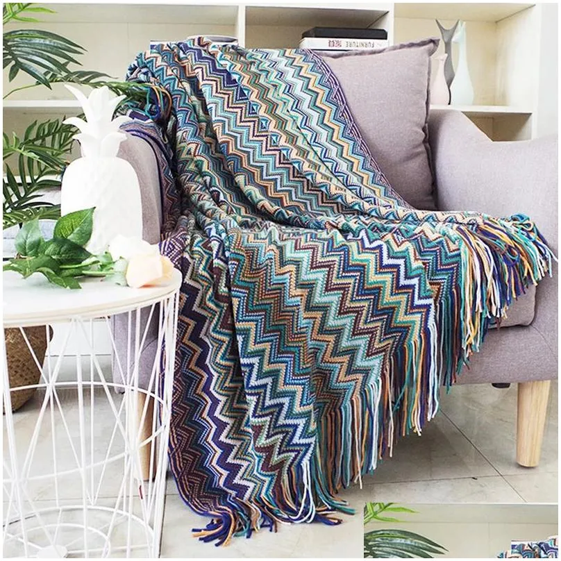 Blanket Bohemian Selimut Sofa Penutup Geometris Rajutan Sarung untuk Kursi Tempat Tidur Kotakkotak Boho Dekoratif Cobertor Manta Deken