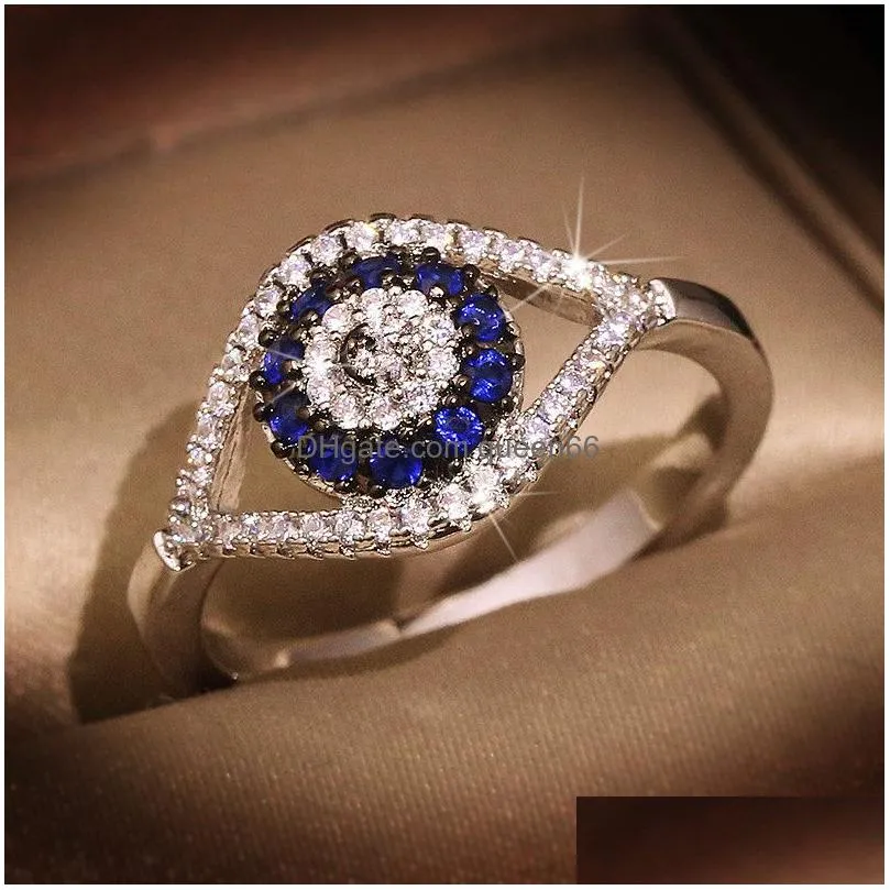 Eye for Women Sier Color Ring Wedding Band Engagement Rings with CZ Zircon Diamond Jewelry