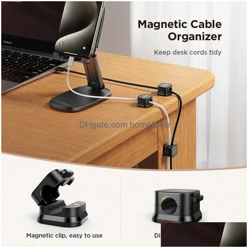 magnetic cable organizer clips adjustable earphone usb cable winder cord holder under desk wire management