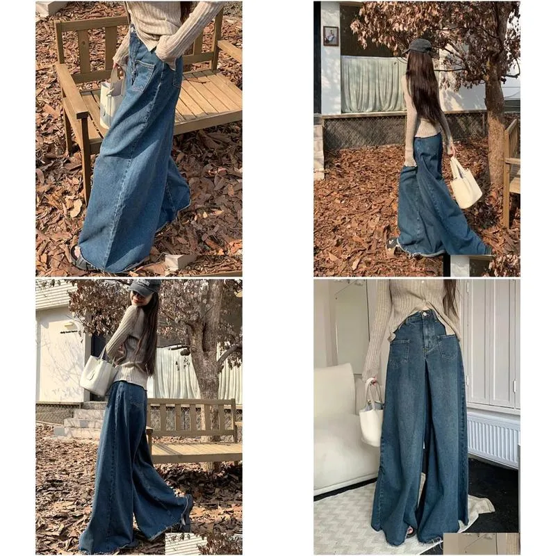 women`s jeans s4xl jean vintage loose high waist elegant streetwear chic wide leg korean style fashion allmatch autumn retro blue