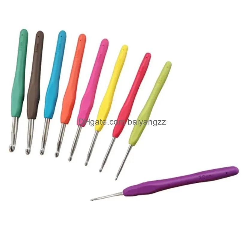 9pcs knitting tool sweater needle tpr soft handle aluminum cloghet color handle sweater diy craft scarf sewing needles knitting