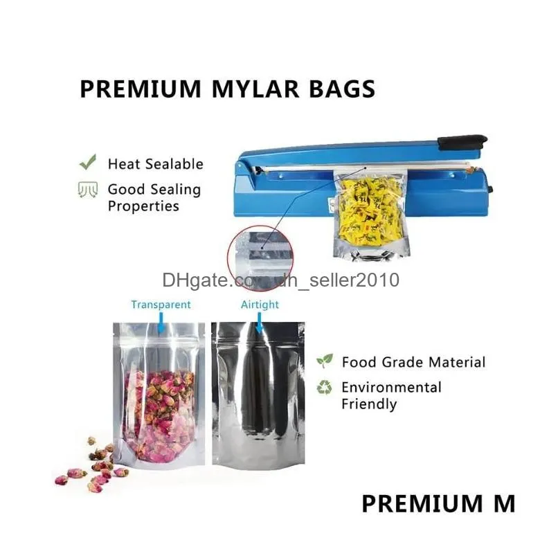 wholesale Silver-Clear Plastic Bags for Food Storage Resealable Clear Mylar Bag Stand Up Pouches Large Smell Proof Storage Bags for Small