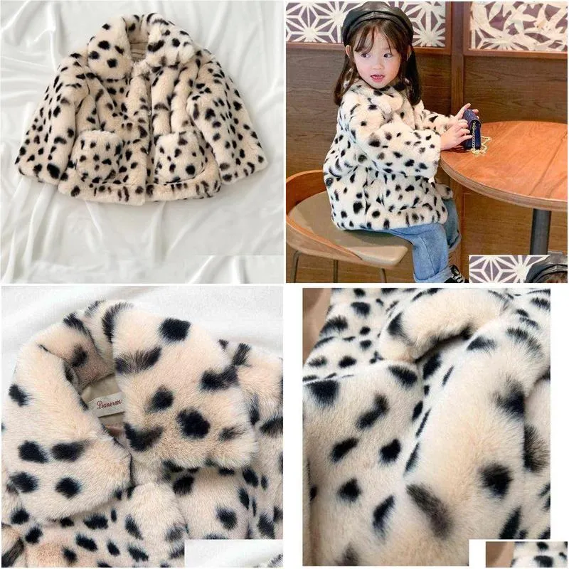 Fluffy Leopard Faux Fur Coat Girl Autumn Baby Winter Clothes Kids Jacket Jackets Outerwear Children Clothing 211204