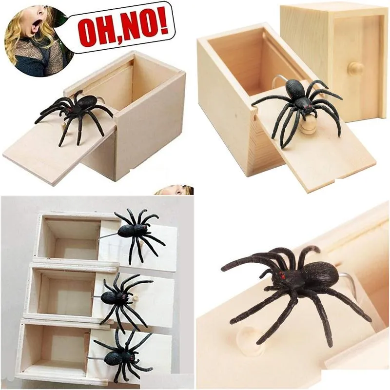 Wooden Prank Spider Scare Box Hidden in Case Trick Play Joke Scarebox Gag Toy