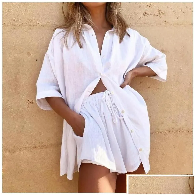 womens tracksuits womens women lounge wear shorts set short sleeve shirt tops and loose mini suit two piece cotton linen summer tra