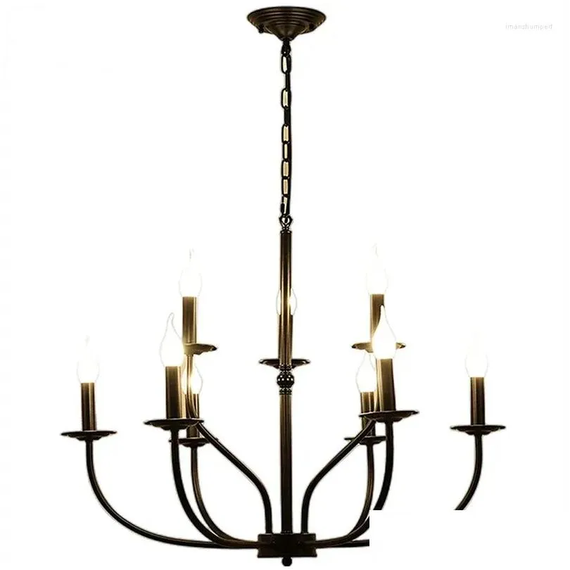 Chandeliers Modern Creative Hall Bedroom Garden Restaurant Antique Black Iron Decoration Light Fixtures American Rural Simple